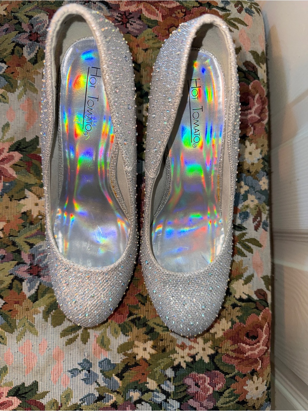 Hot Tomato Iridescent Silver Glitter Heels